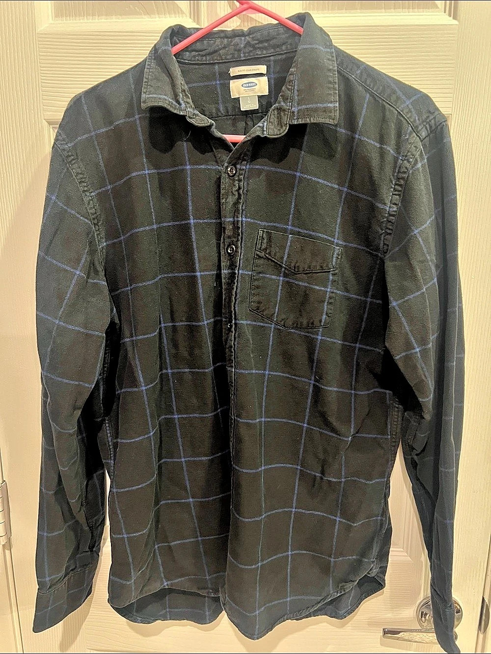 Old Navy Slim Fit Windowpane Plaid Flannel Shirt Black & Blue Large